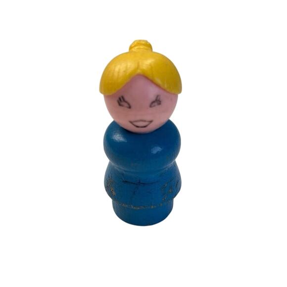 Fisher Price Vintage Little People Whoops Girl RARE HTF  Blue Girl Yellow Hair - Picture 1 of 8